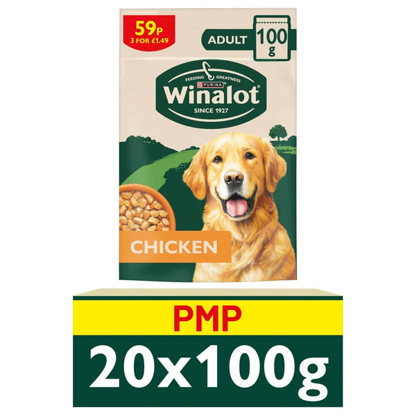 Winalot Meaty Chunks Mixed in Gravy Chicken Wet Dog Food 100g, front of pack