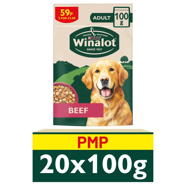 Winalot Meaty Chunks Mixed in Jelly Beef Wet Dog Food 100g, front of pack