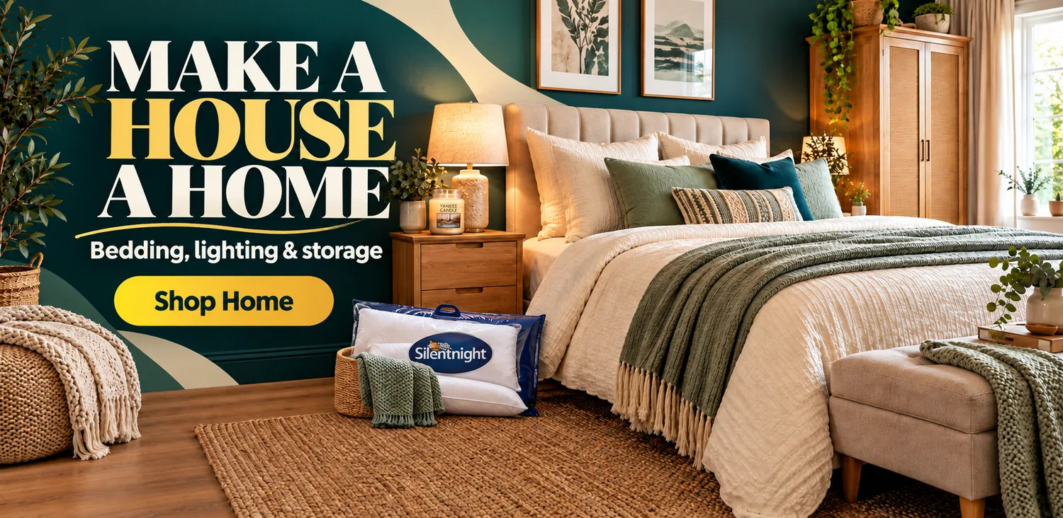 Make a house a home. Bedding, lighting and storage.